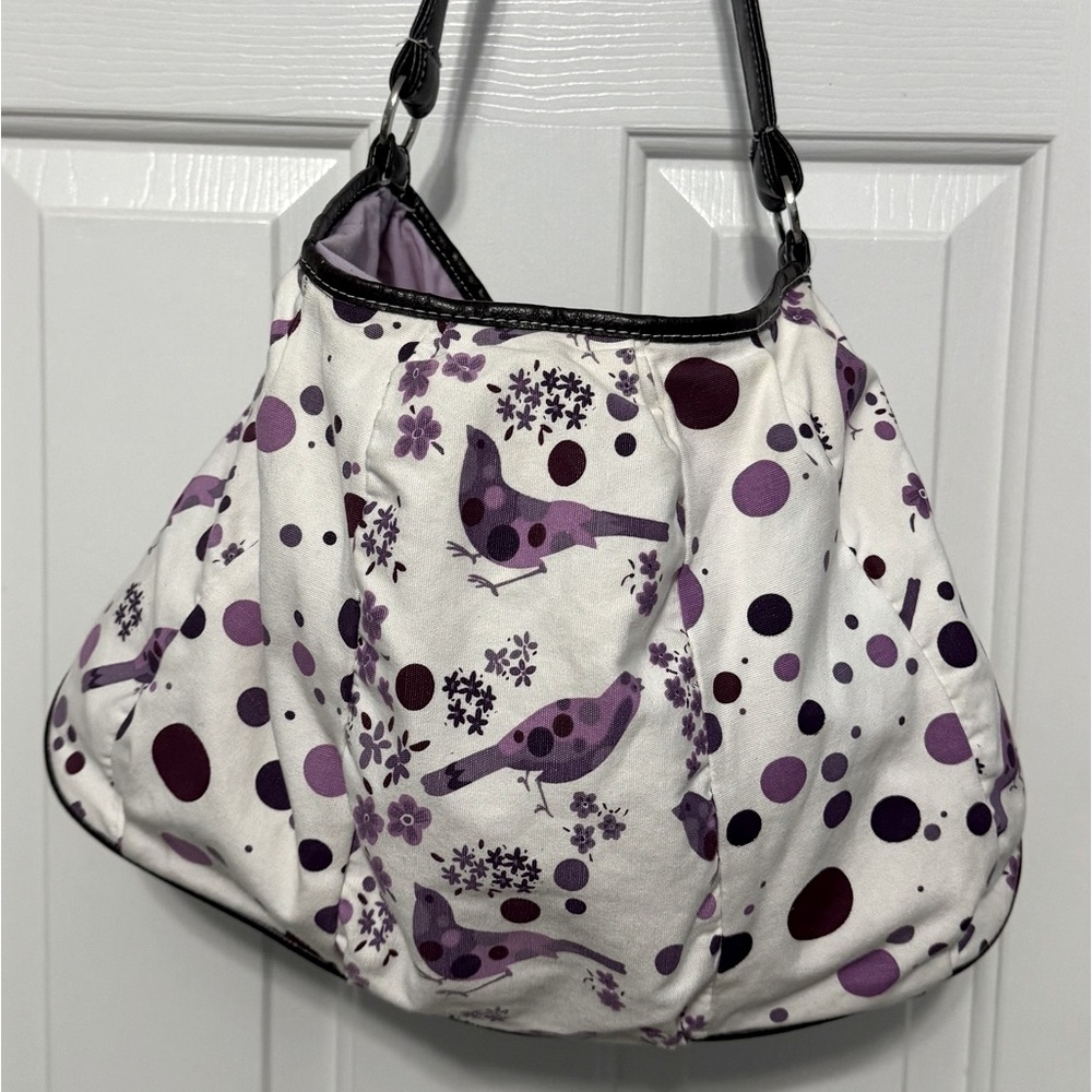 Beautiful bird medium size purse with soft cotton material, leather straps